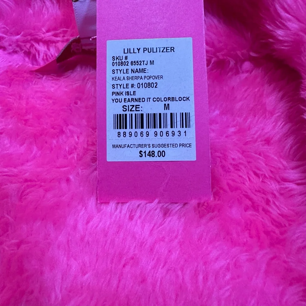 NWT Lilly Pulitzer | Keala Sherpa Popover | Neon Pink Colorblock Half-Zip | M - Picture 6 of 10